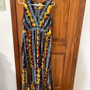 CAbi Floral Maxi Dress in Black, Yellow, Red & Blue